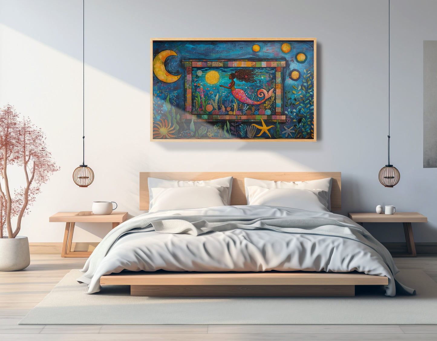 Black Mermaid Ocean Moon Caribbean wall art view 51