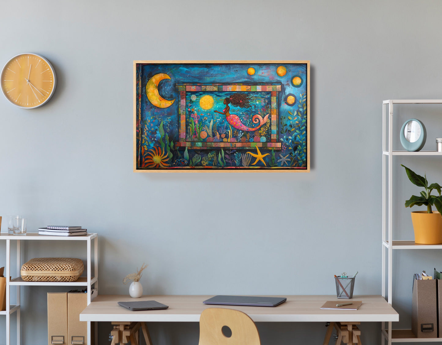 Black Mermaid Ocean Moon Caribbean wall art view 54
