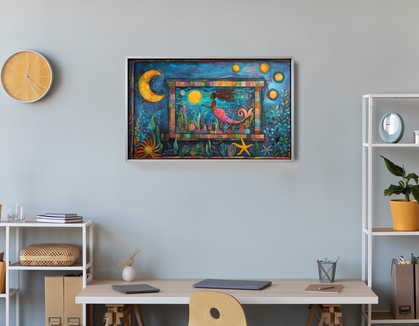 Black Mermaid Ocean Moon Caribbean wall art view 60