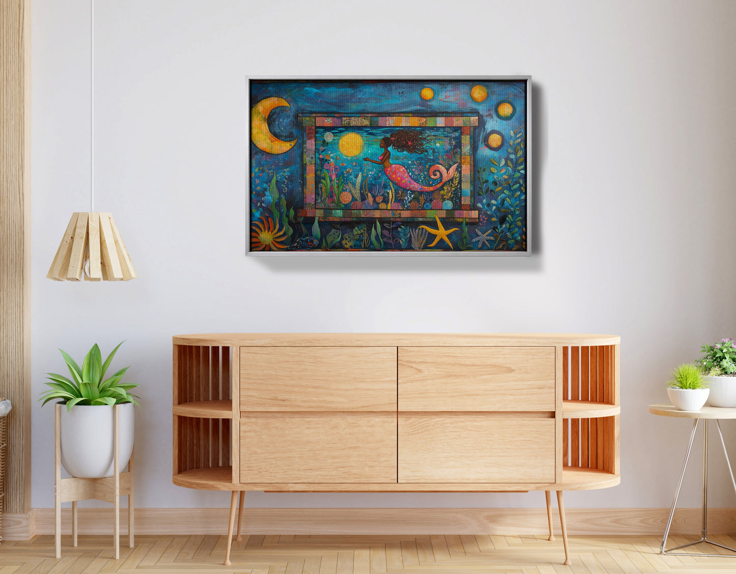 Black Mermaid Ocean Moon Caribbean wall art view 56