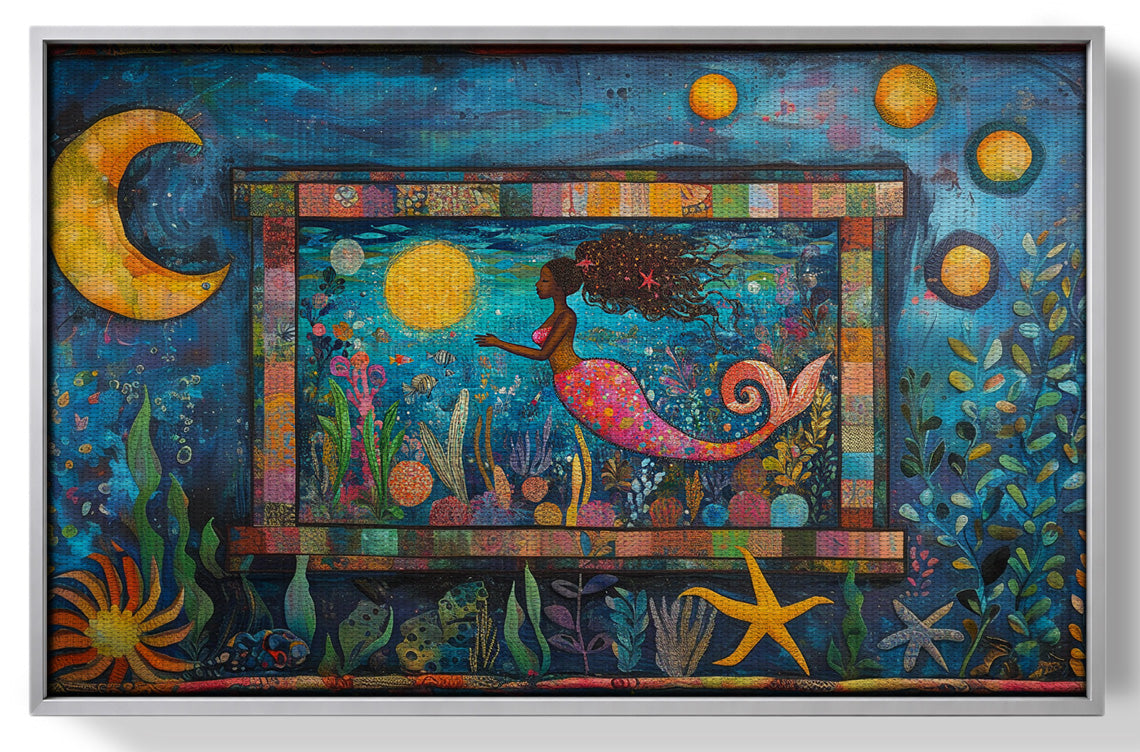 Black Mermaid Ocean Moon Caribbean wall art view 55