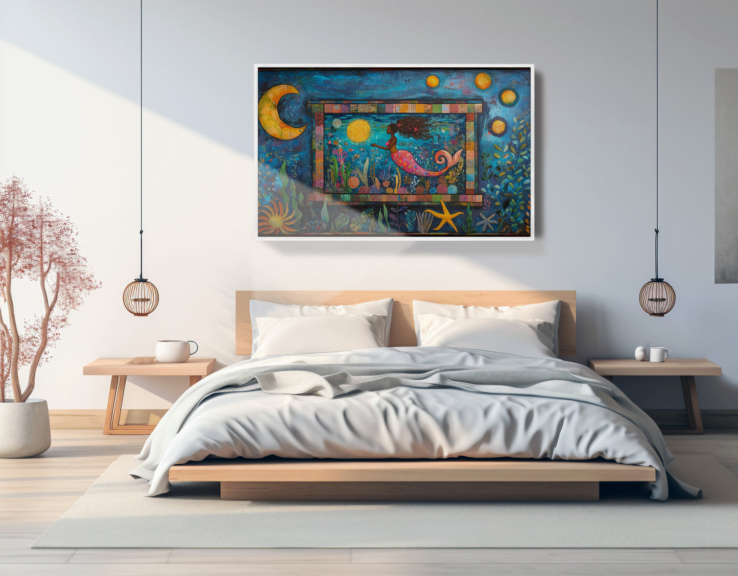Black Mermaid Ocean Moon Caribbean wall art view 63