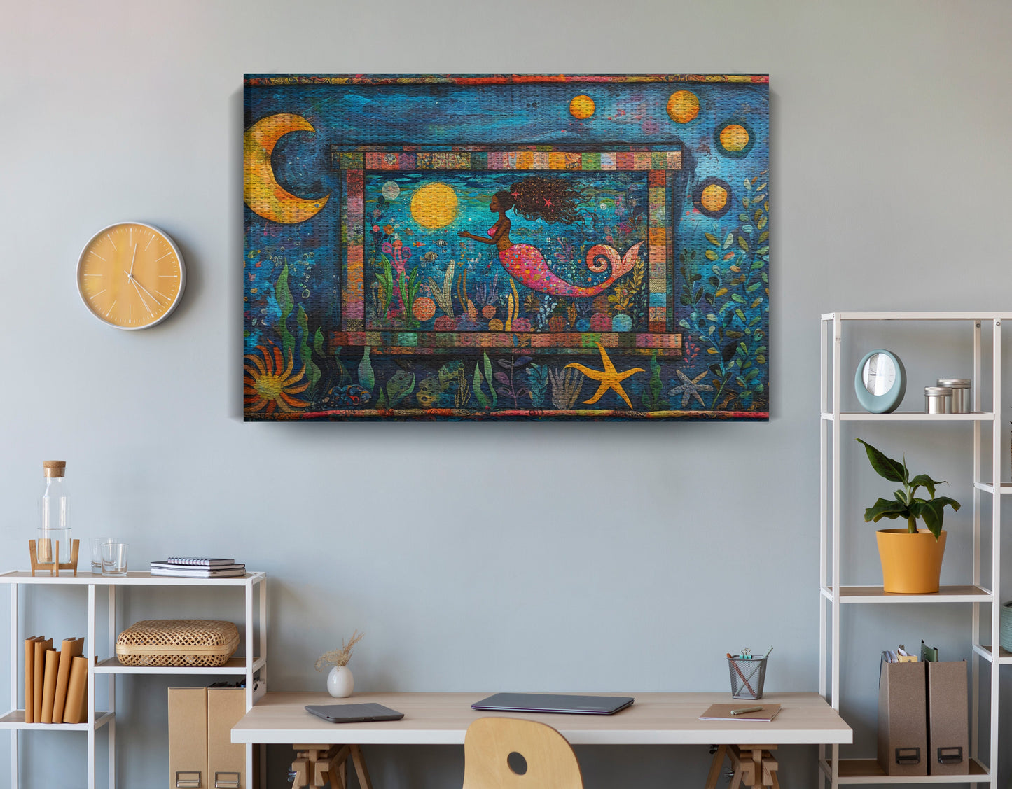 Black Mermaid Ocean Moon Caribbean wall art view 18