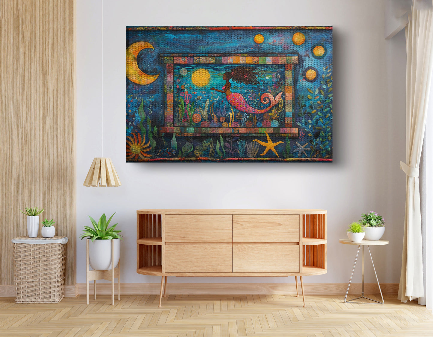 Black Mermaid Ocean Moon Caribbean wall art view 14