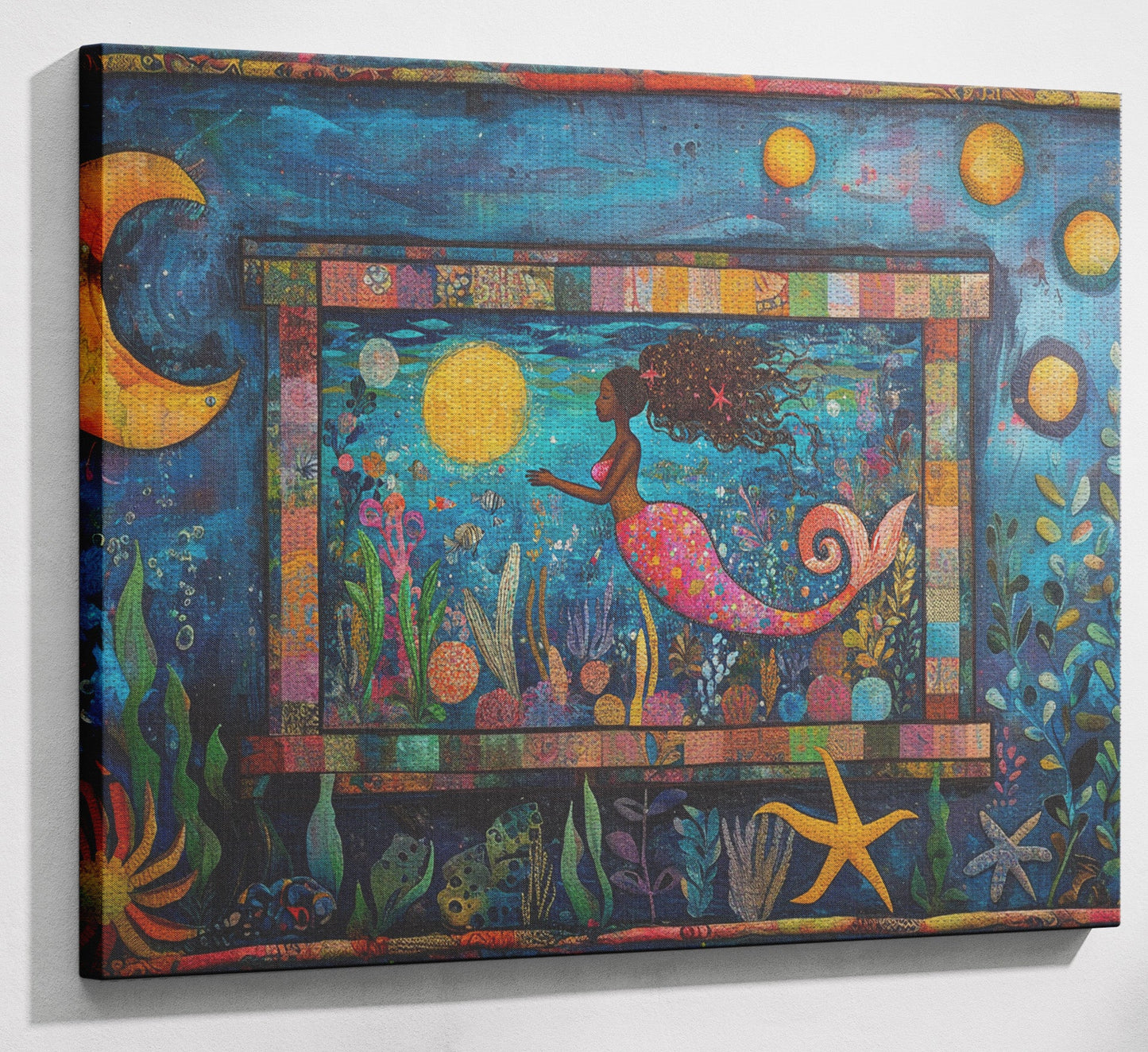Black Mermaid Ocean Moon Caribbean wall art view 13