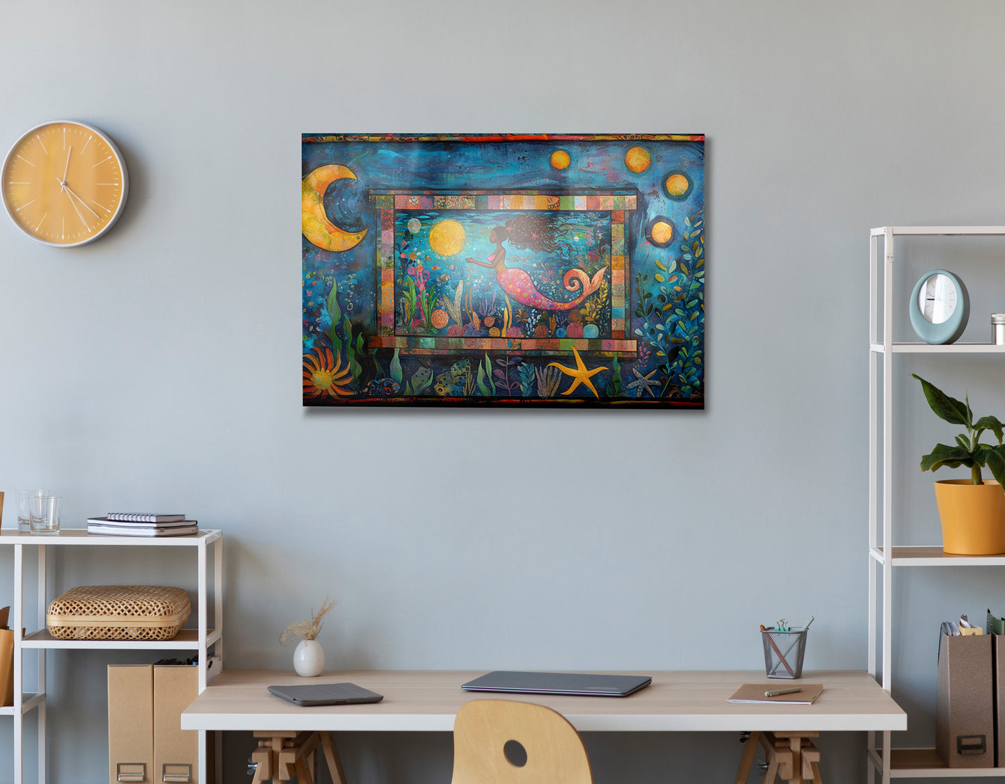 Black Mermaid Ocean Moon Caribbean wall art view 24