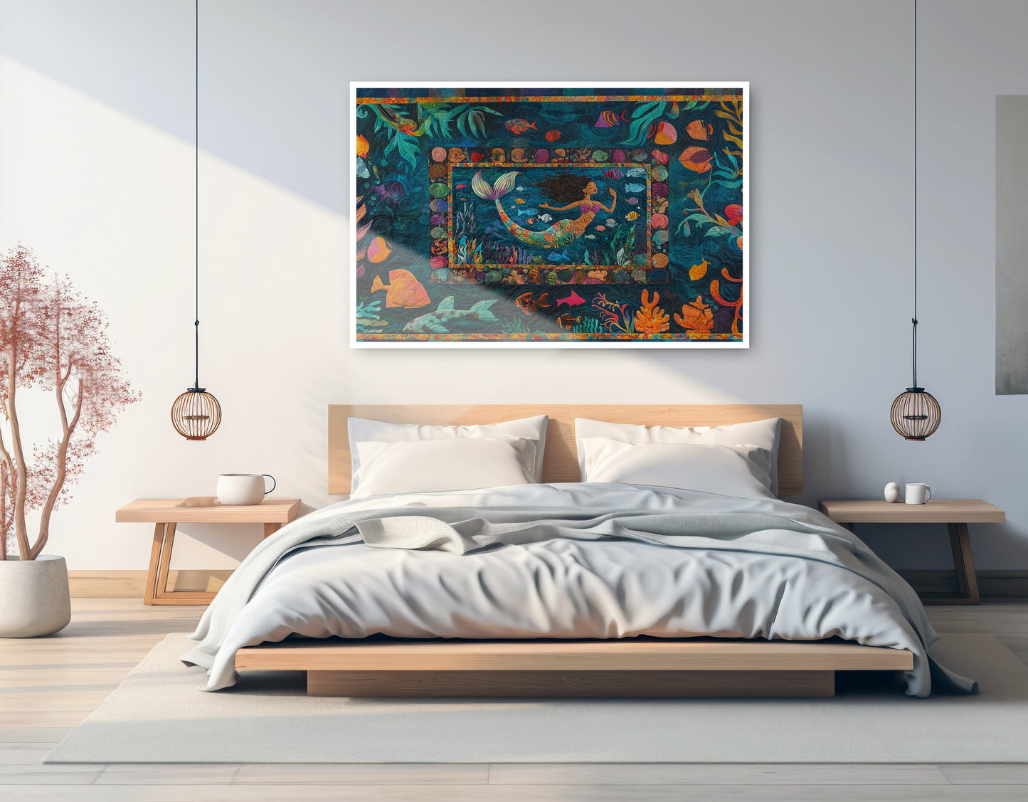 Black Mermaid Tropical Sea Caribbean wall art artwork view