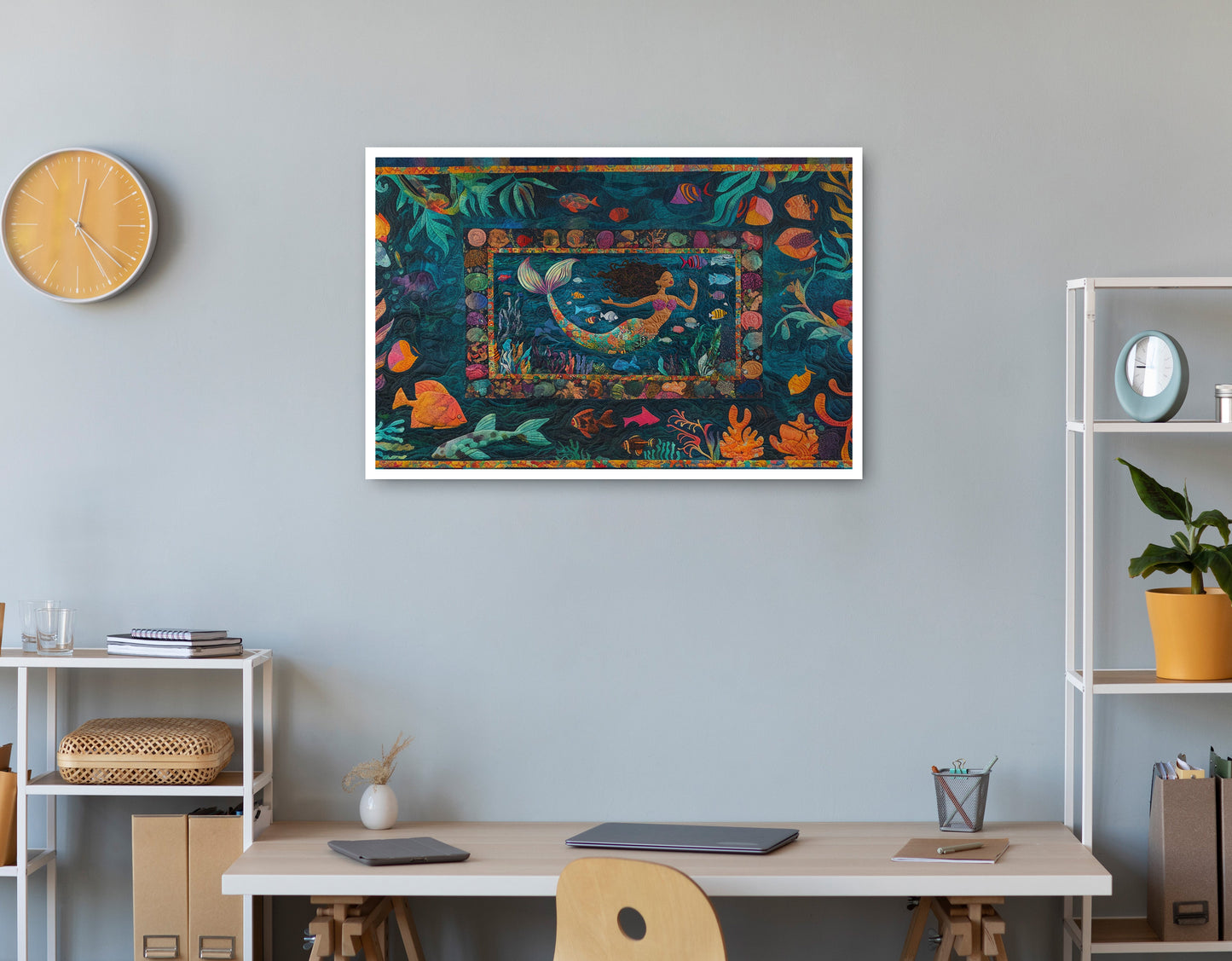 Black Mermaid Tropical Sea Caribbean wall art print view