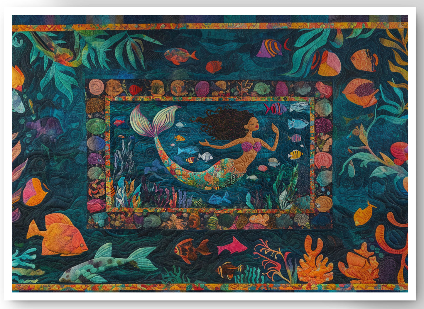 Black Mermaid Tropical Sea Caribbean wall art canvas print by MoomZee Artwork