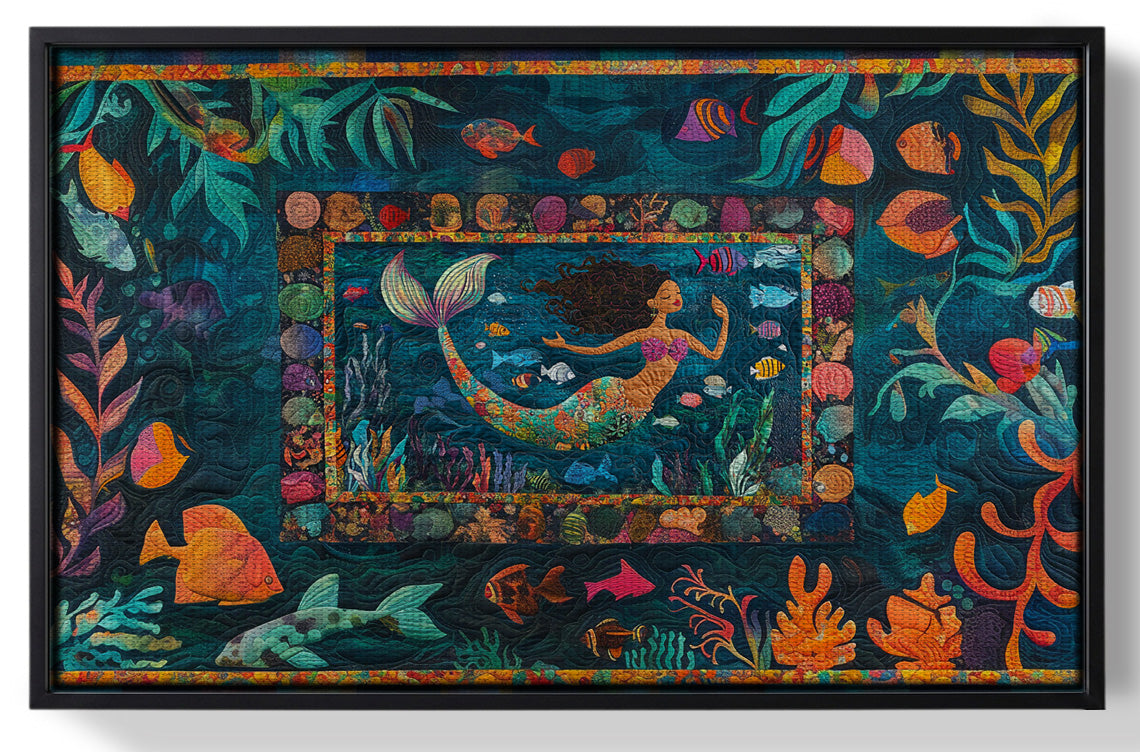 Framed Black Mermaid Tropical Sea Caribbean wall art for home decor