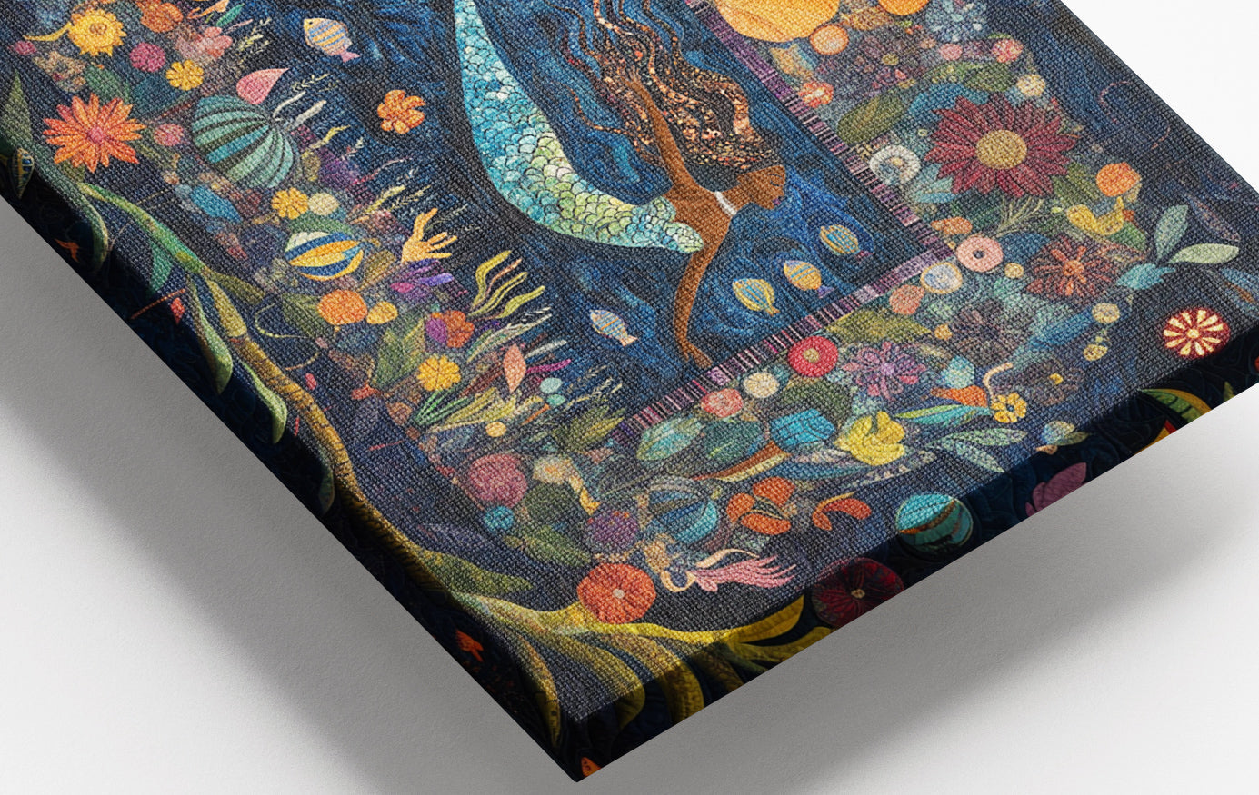 Close-up of Black Mermaid Floral Ocean Caribbean wall art detail