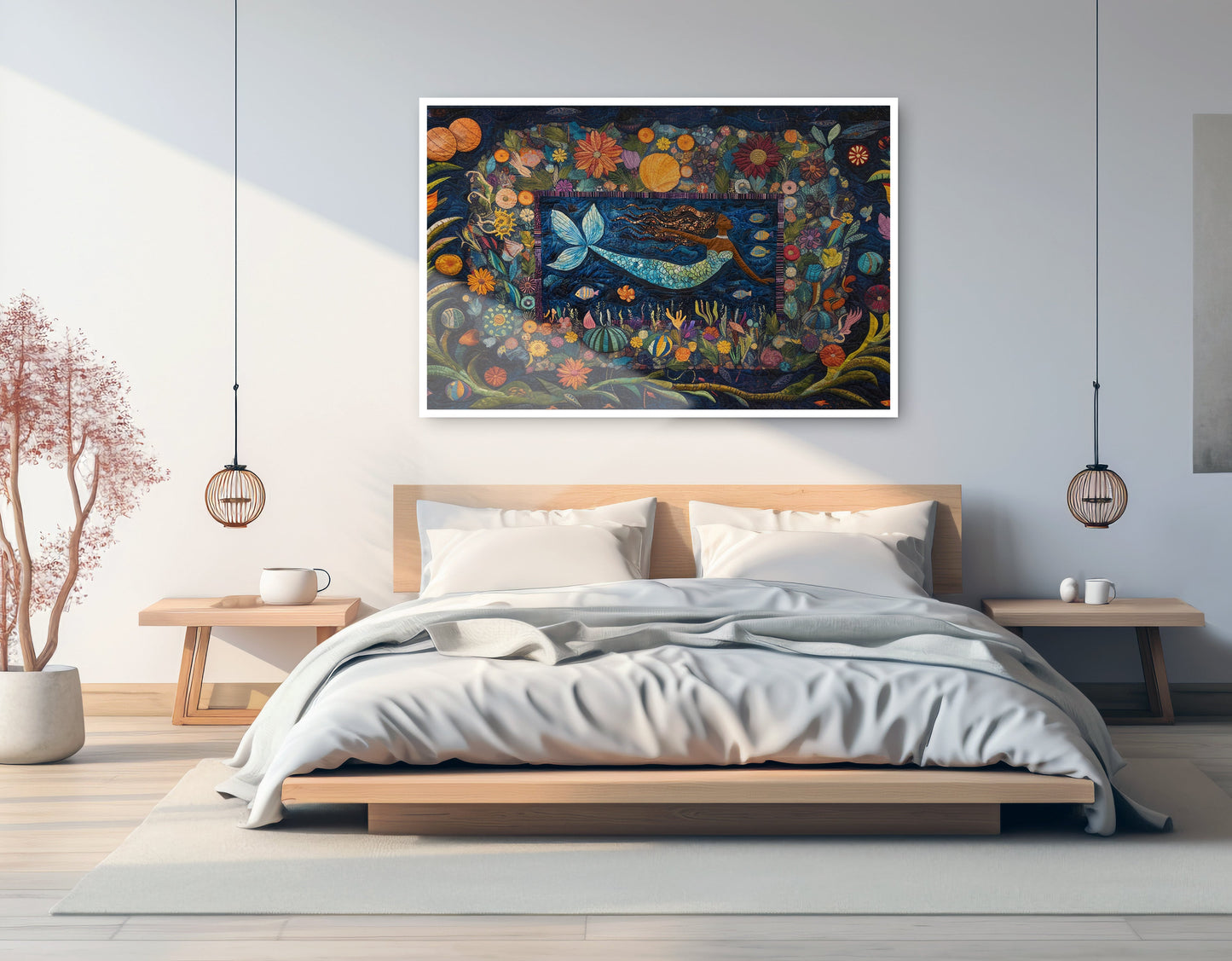 Black Mermaid Floral Ocean Caribbean wall art artwork view