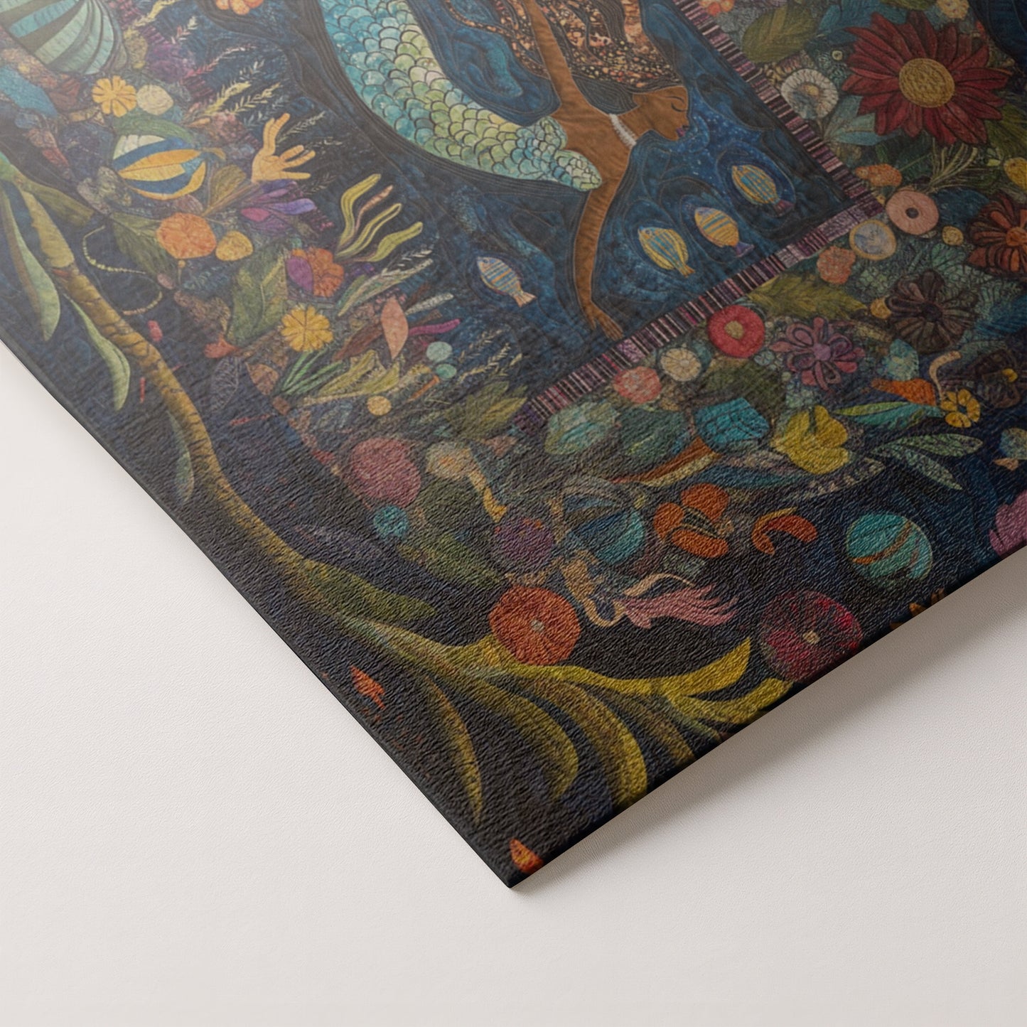 Black Mermaid Floral Ocean Caribbean wall art artwork by MoomZee Artwork