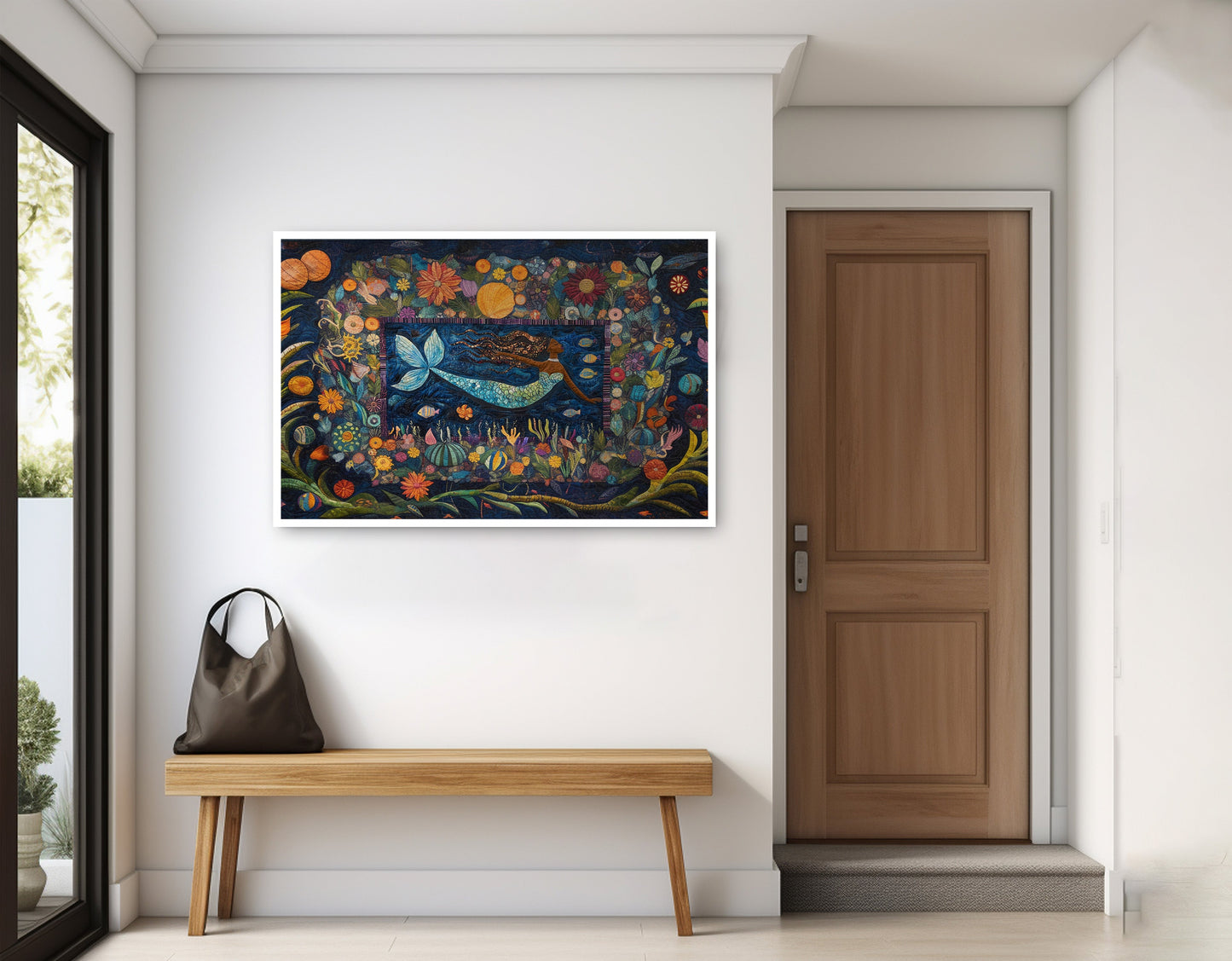 Black Mermaid Floral Ocean Caribbean wall art home decor view