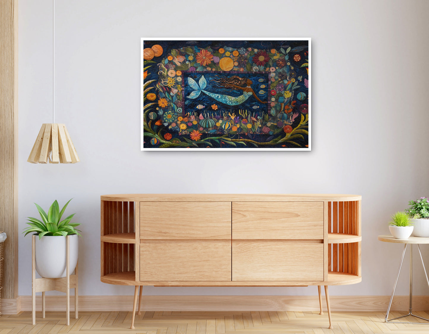 Alternate view of Black Mermaid Floral Ocean Caribbean wall art canvas print