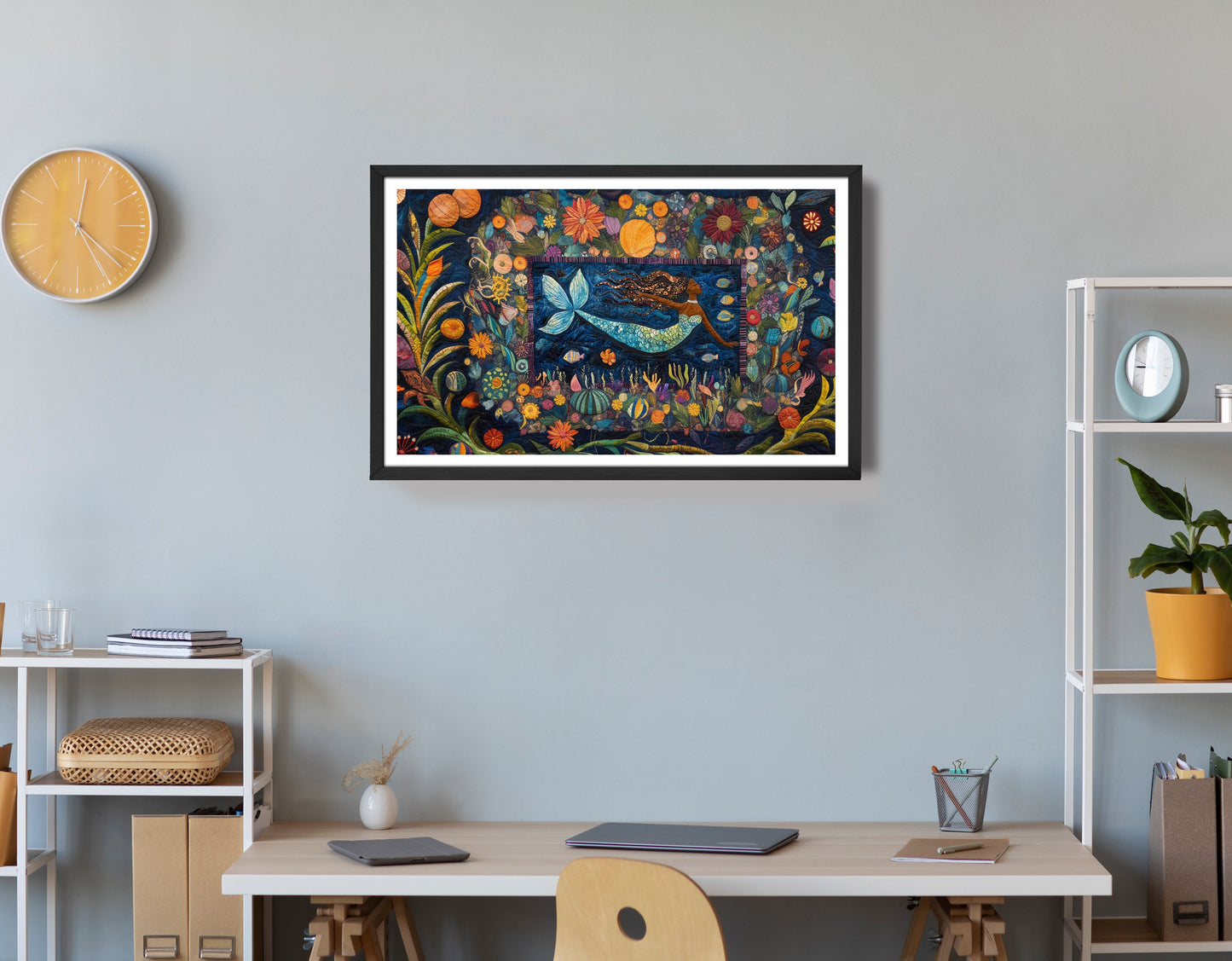 Black Mermaid Floral Ocean Caribbean wall art view 72