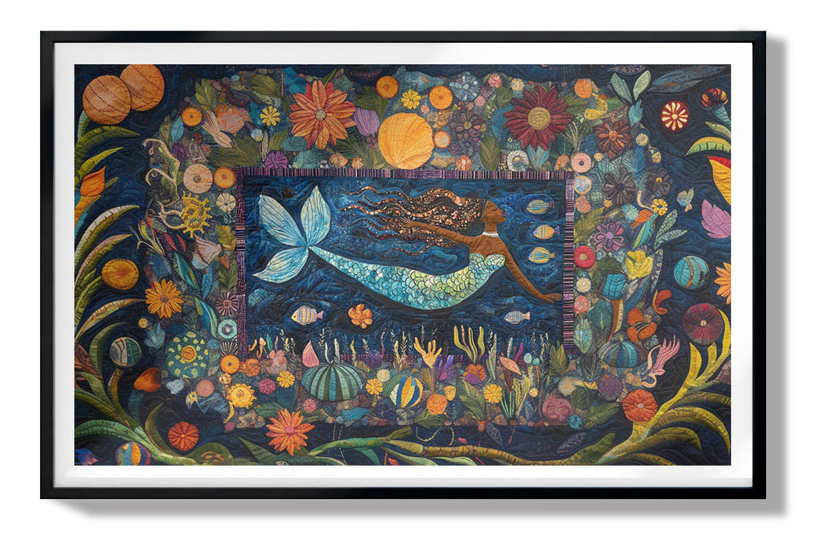 Black Mermaid Floral Ocean Caribbean wall art view 67