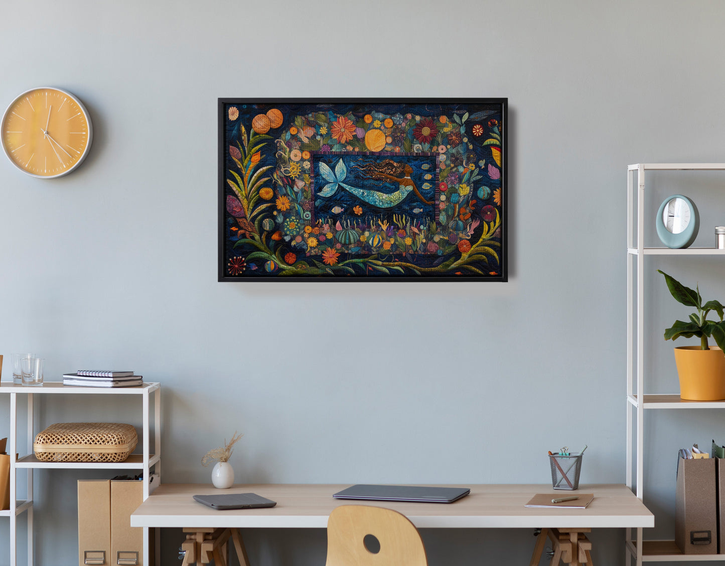 Black Mermaid Floral Ocean Caribbean wall art view 30