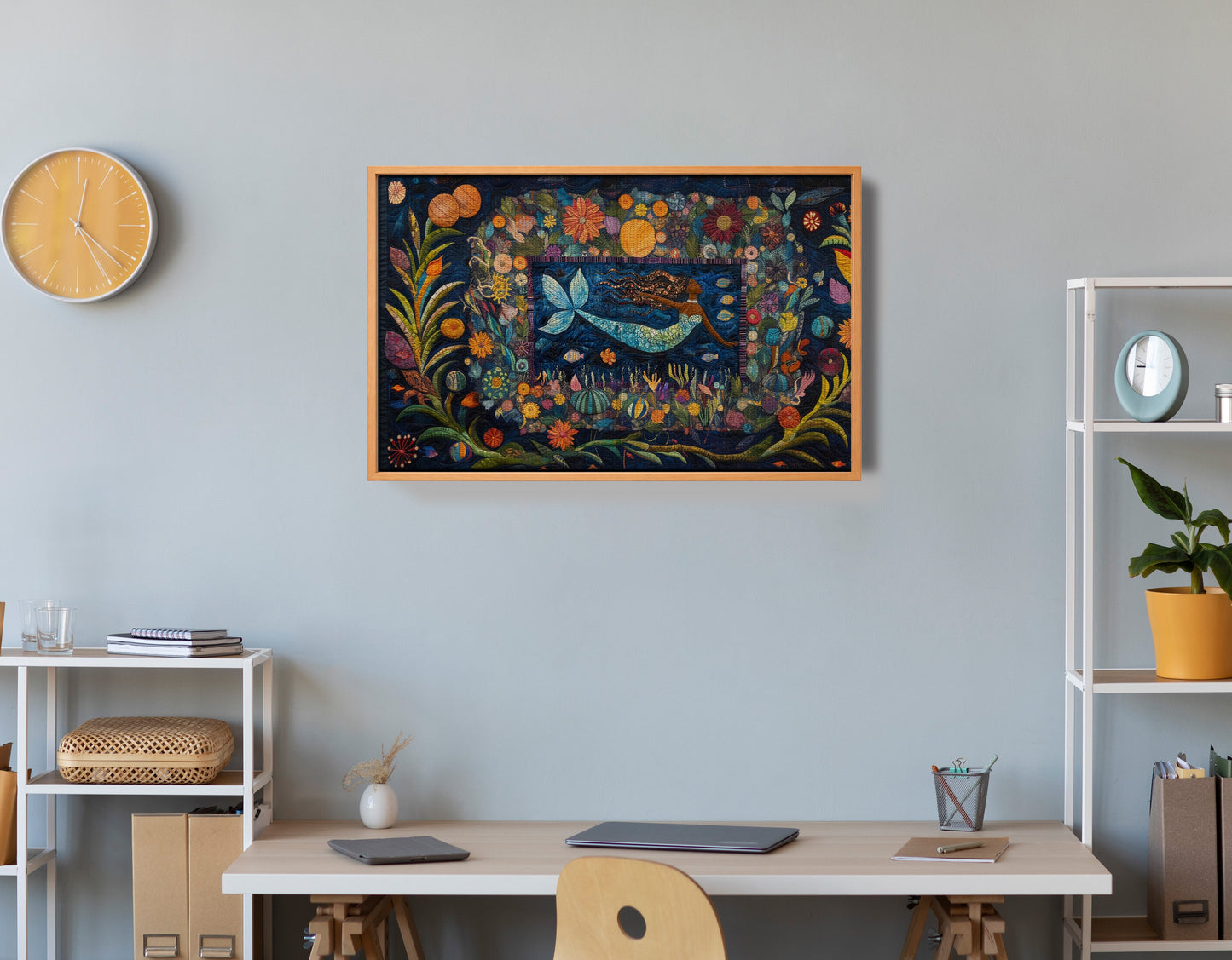 Black Mermaid Floral Ocean Caribbean wall art view 48