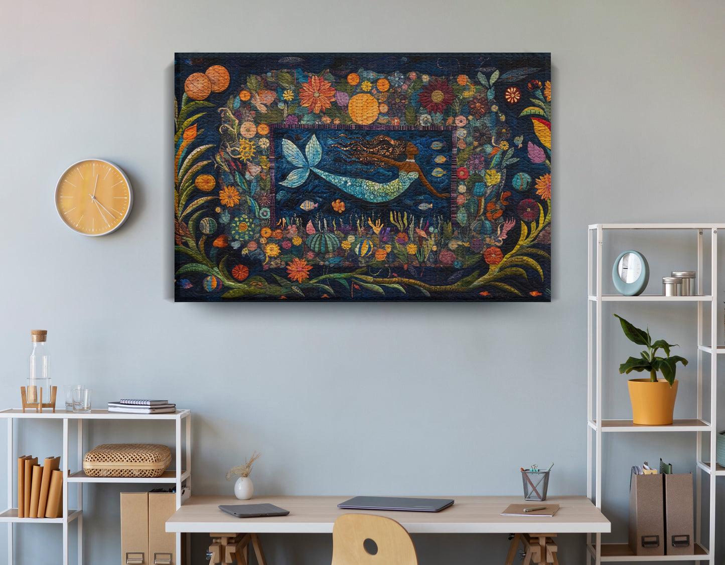 Black Mermaid Floral Ocean Caribbean wall art view 18