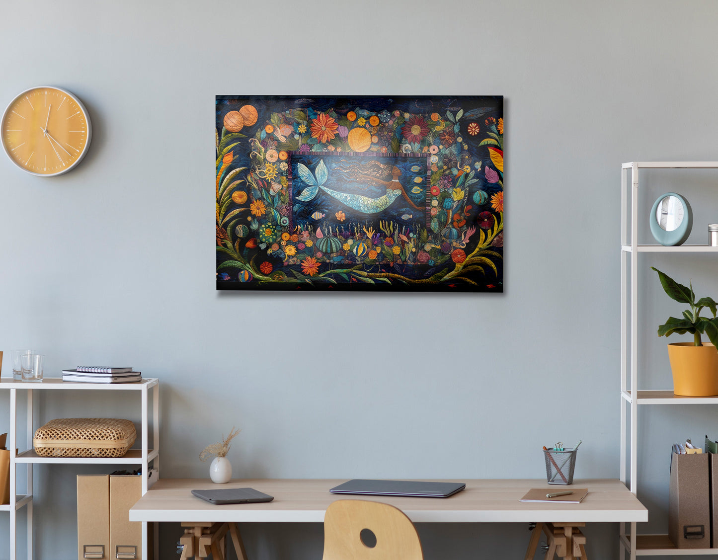 Black Mermaid Floral Ocean Caribbean wall art view 24