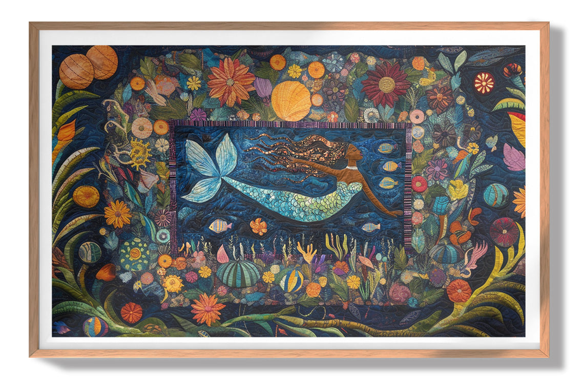 Black Mermaid Floral Ocean Caribbean wall art view 79