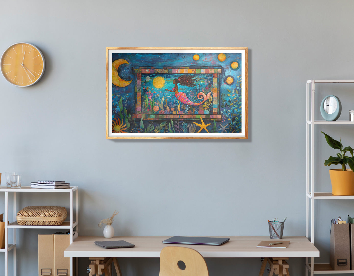 Black Mermaid Ocean Moon Caribbean wall art view 78