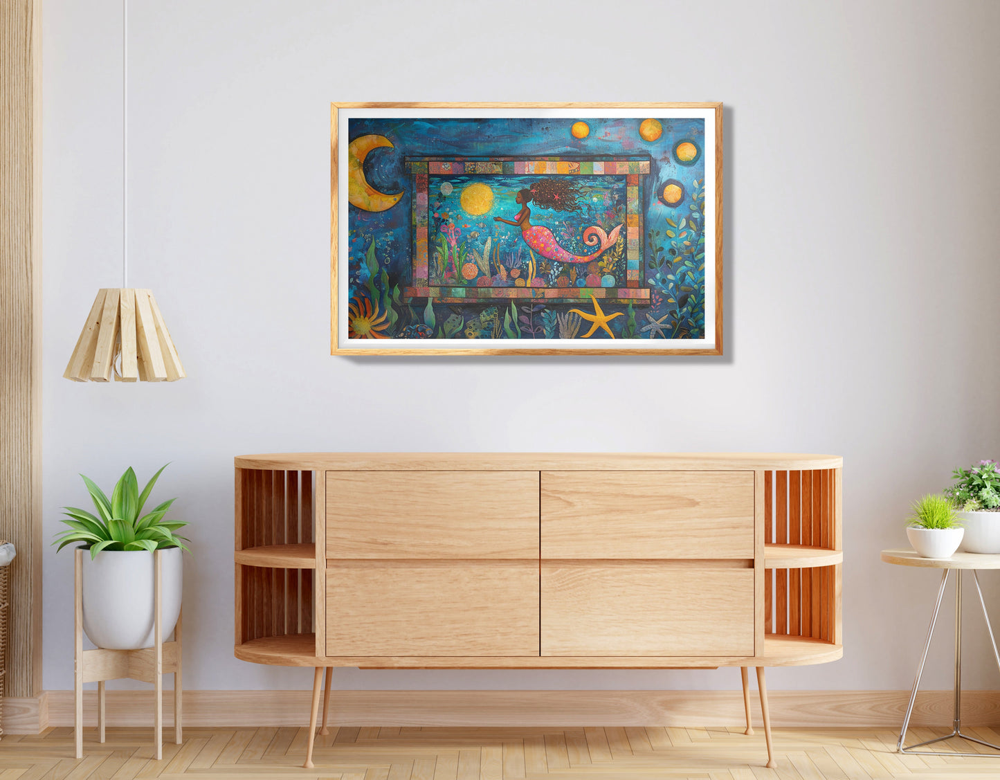 Black Mermaid Ocean Moon Caribbean wall art view 74