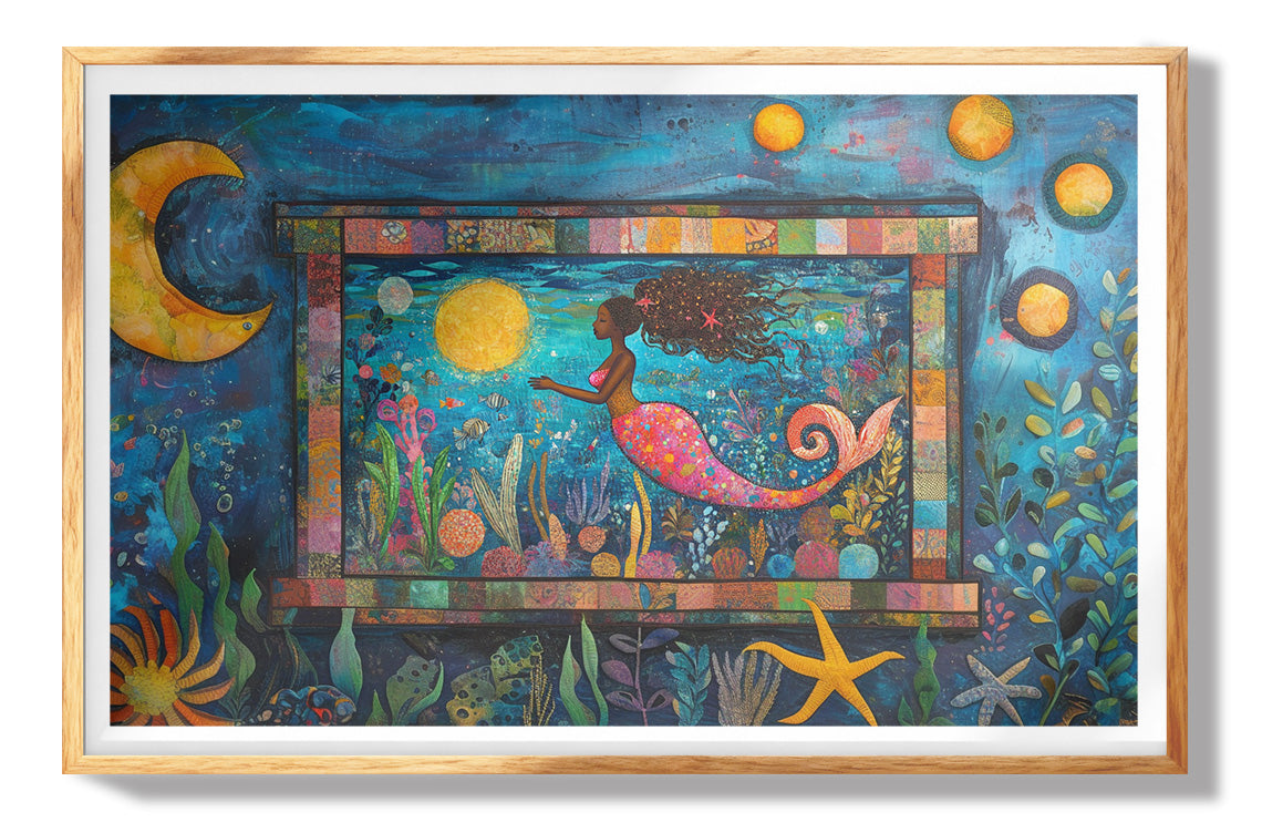Black Mermaid Ocean Moon Caribbean wall art view 73