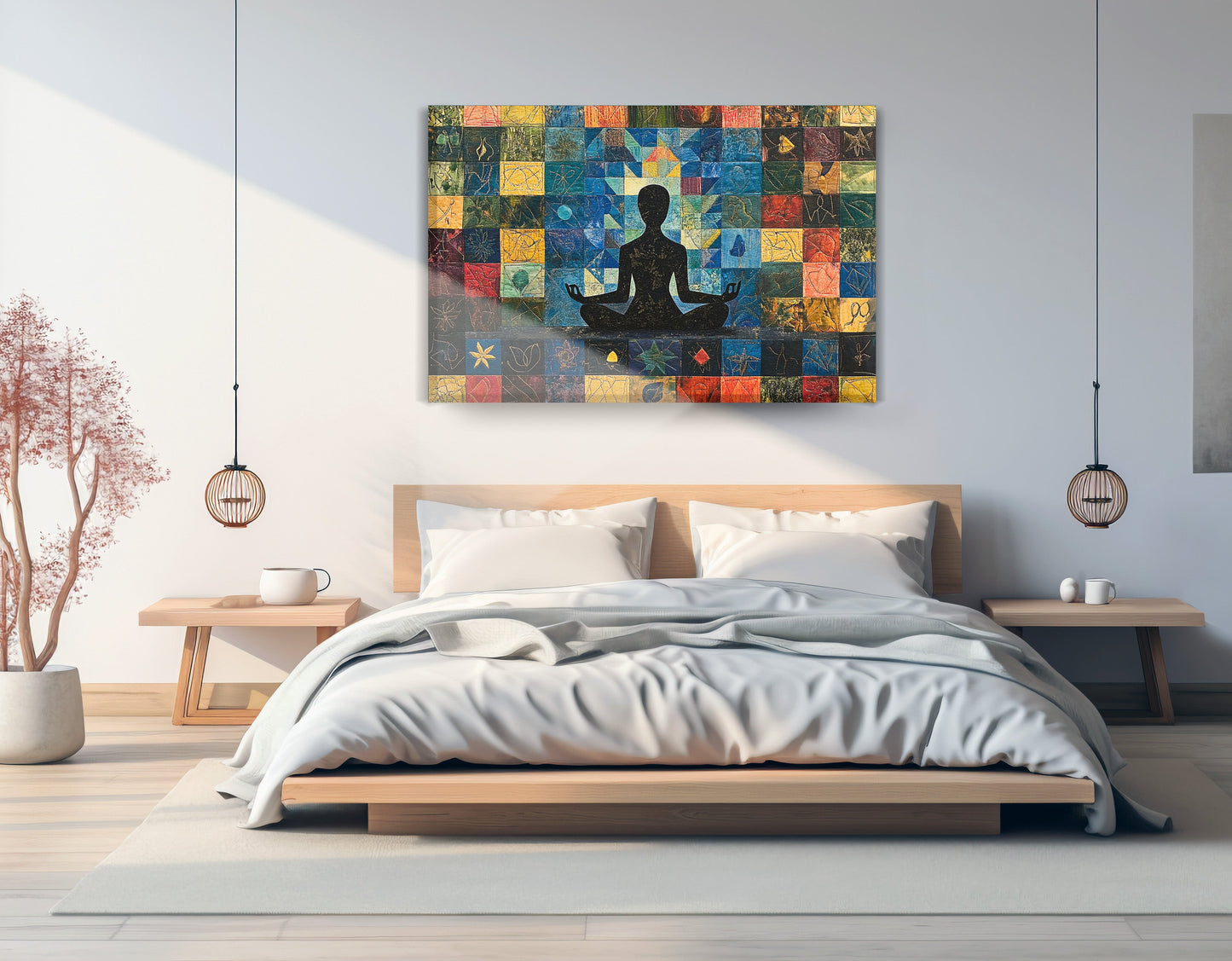 Black Woman Meditation African American wall art displayed as bedroom wall decor