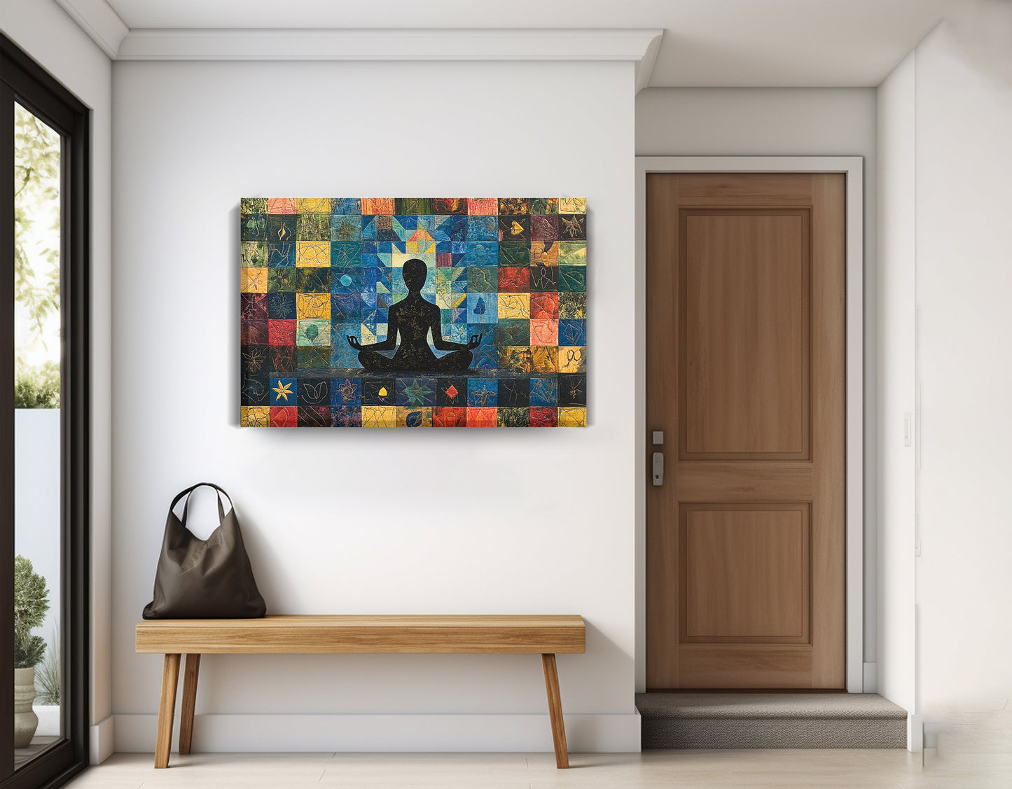 Black Woman Meditation African American wall art displayed as entryway wall decor