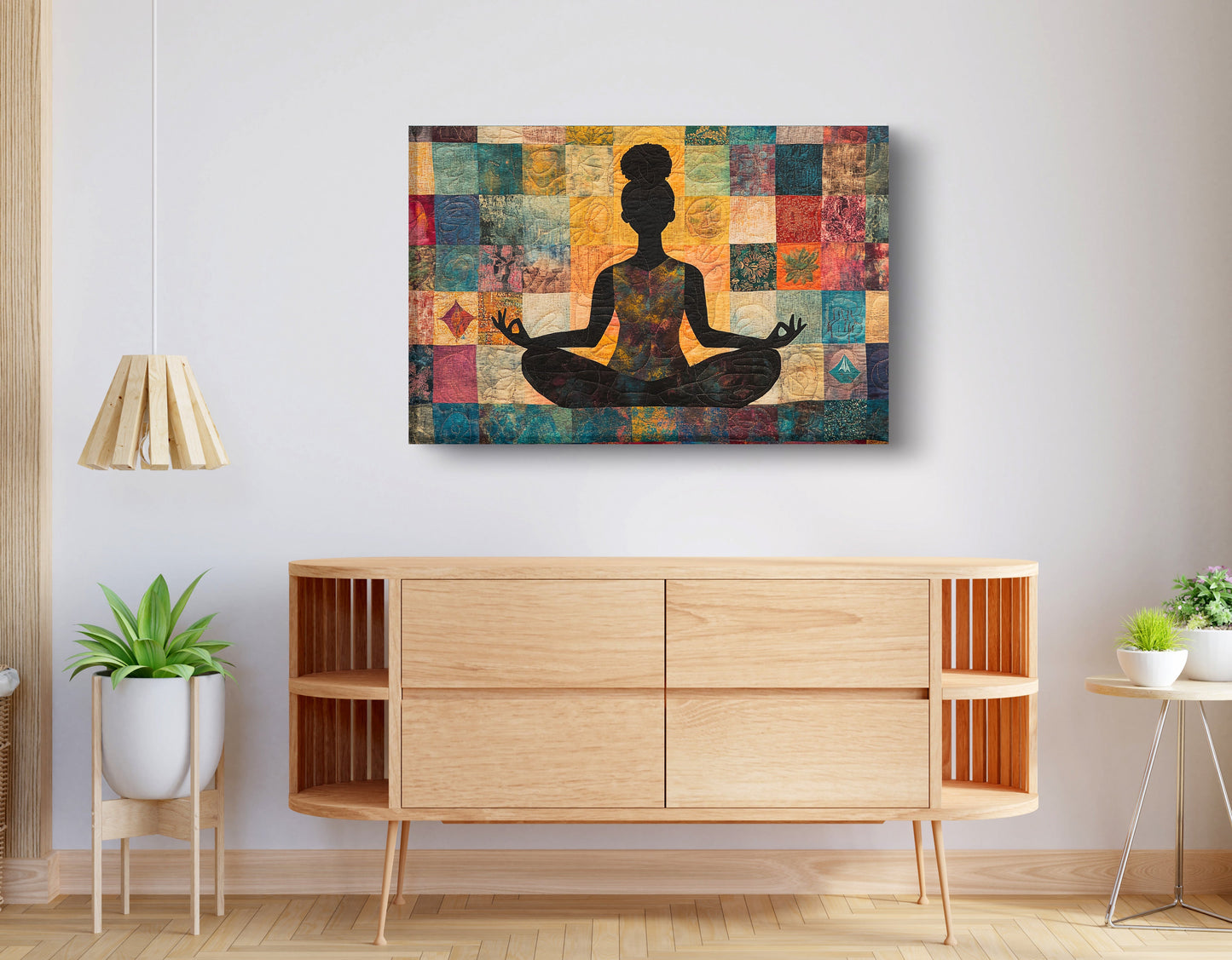 Black Woman Yoga Meditation African American wall art displayed as living room wall decor