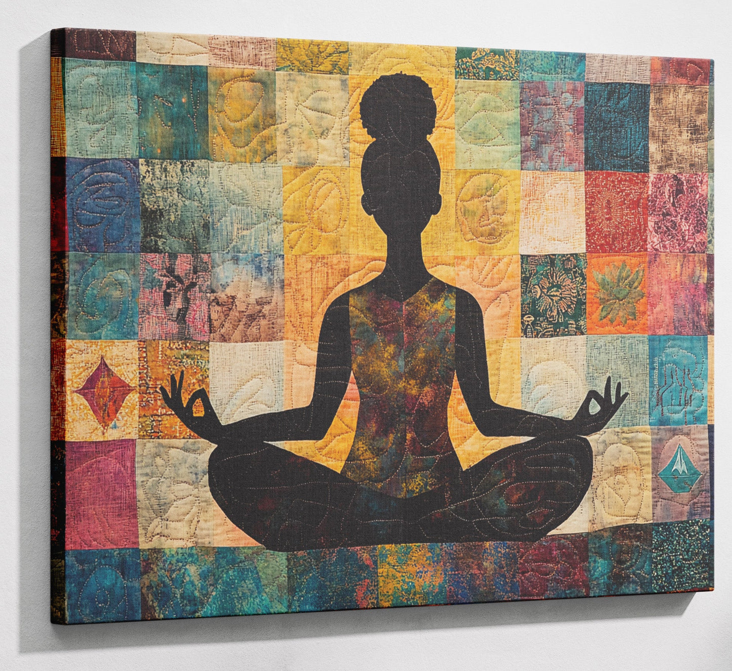 Black Woman Yoga Meditation African American wall art canvas print with visible wall art format
