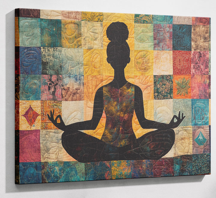 Black Woman Yoga Meditation African American wall art canvas print with visible wall art format