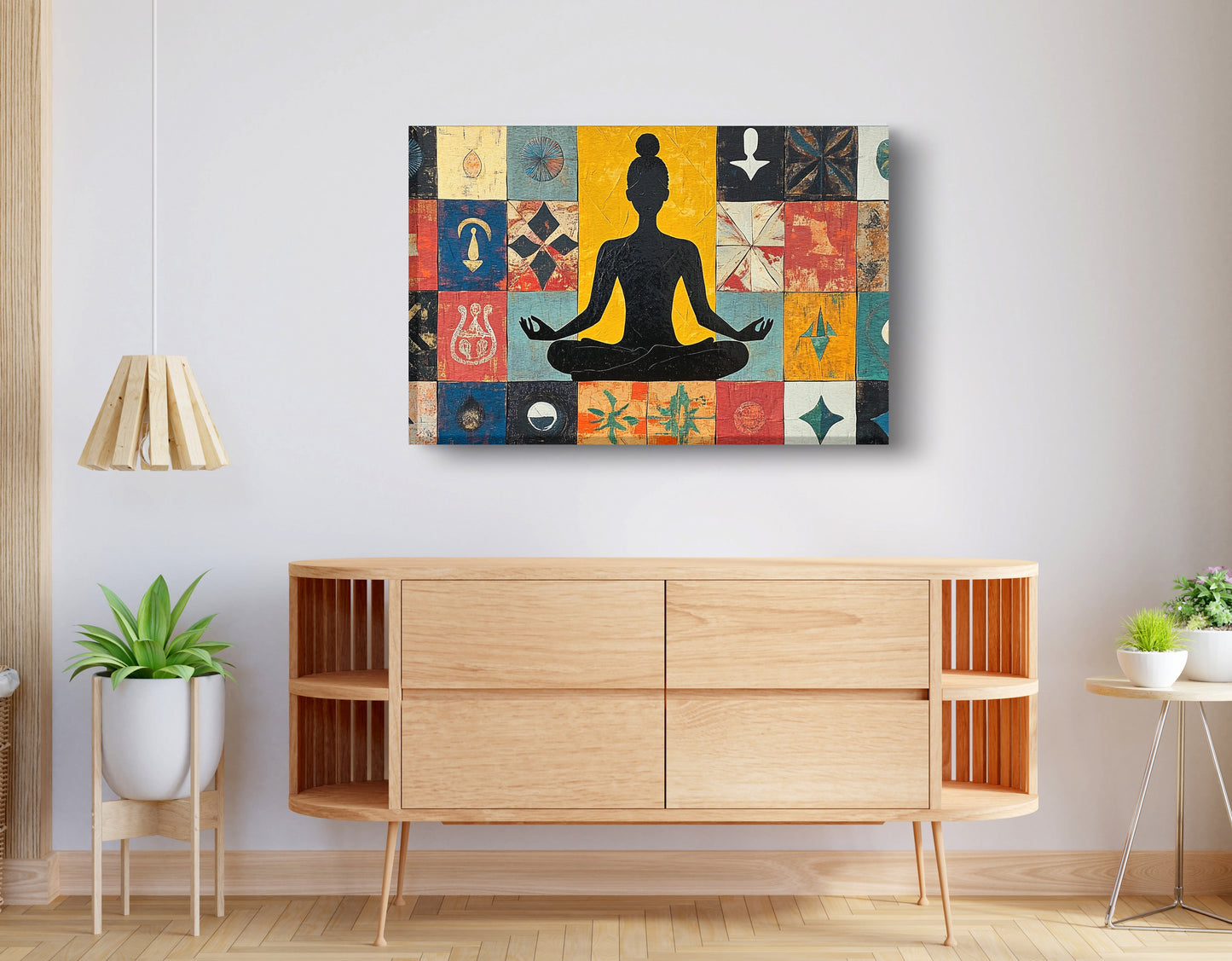 Black Woman Meditation Abstract African American wall art displayed as living room wall decor