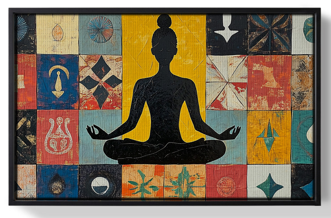 Framed Black Woman Meditation Abstract African American wall art for home decor
