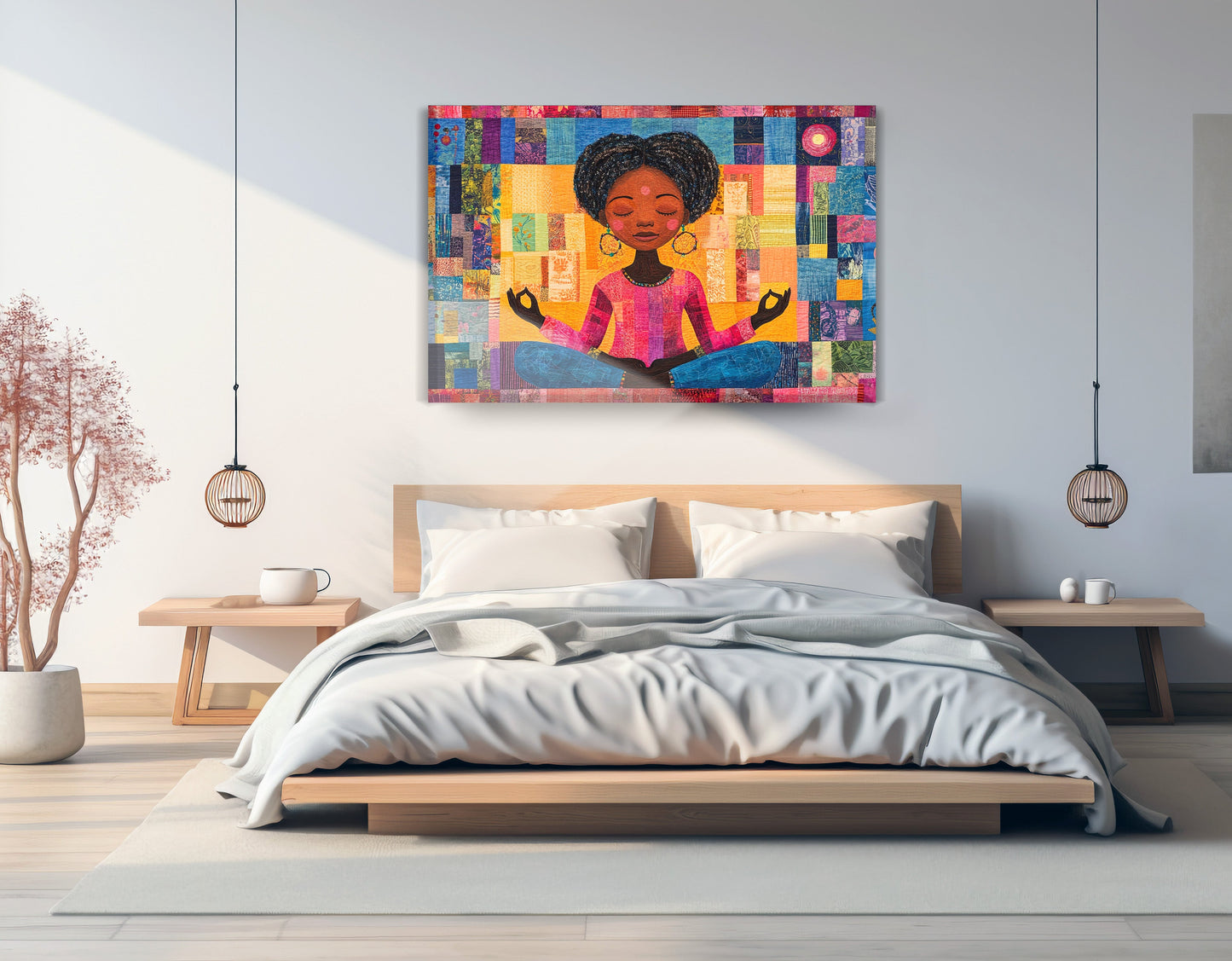 Black Girl Meditation Black children wall art displayed as bedroom wall decor