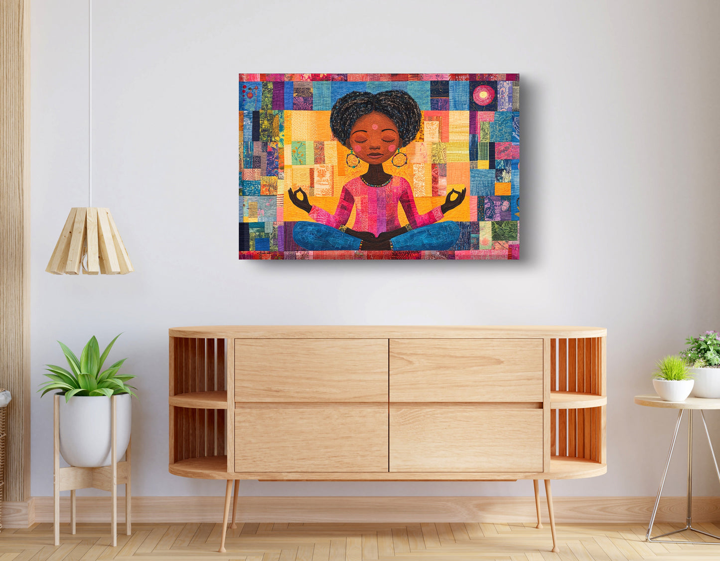 Black Girl Meditation Black children wall art displayed as living room wall decor