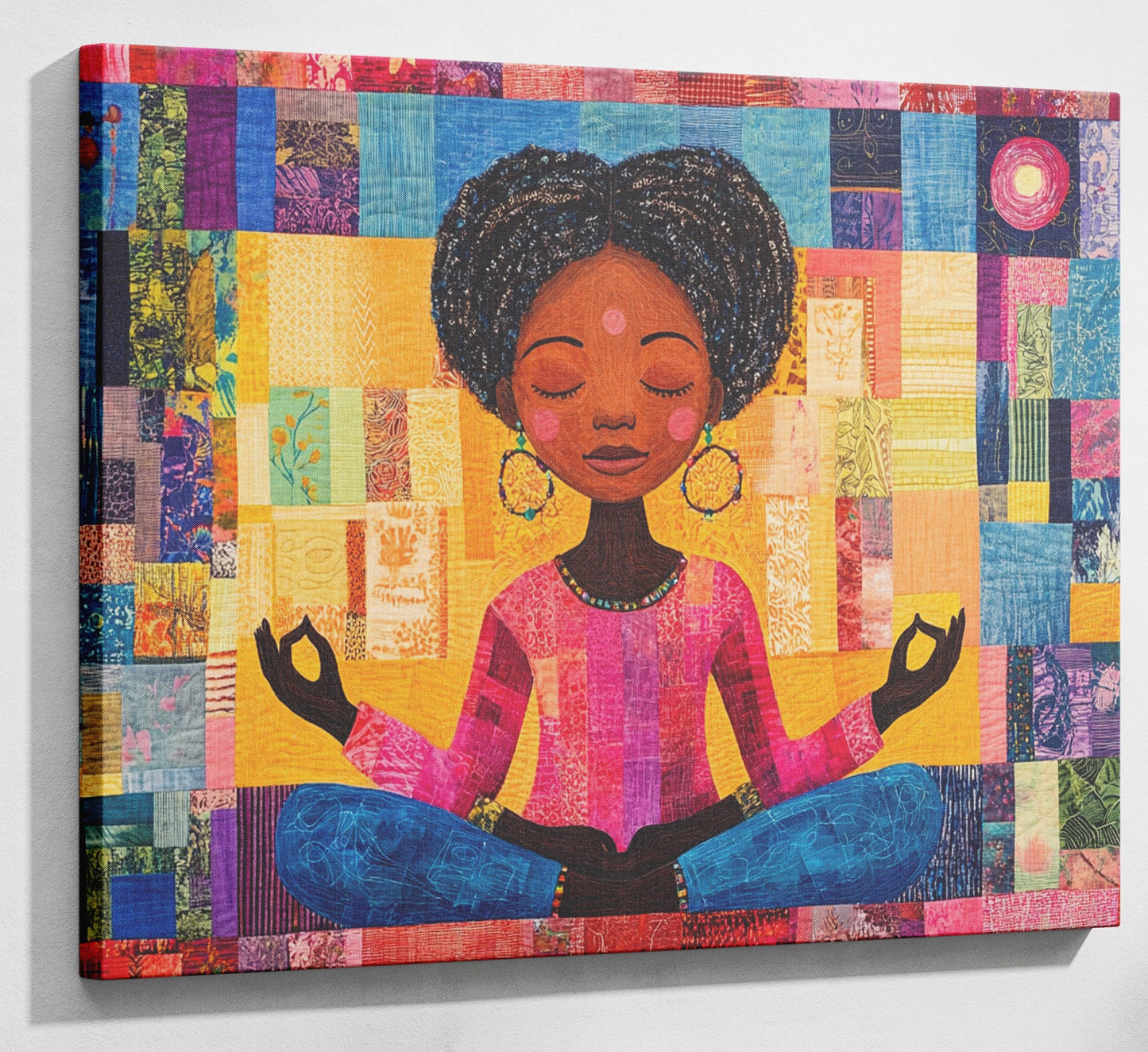 Black Girl Meditation Black children wall art canvas print with visible wall art format