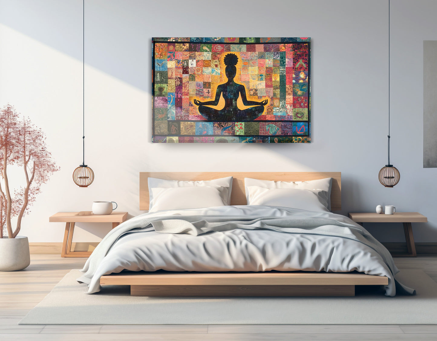 Black Woman Chakra Meditation African American wall art displayed as bedroom wall decor