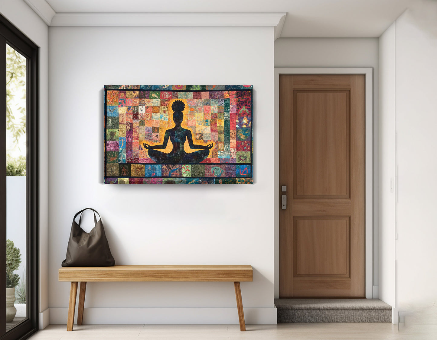 Black Woman Chakra Meditation African American wall art displayed as entryway wall decor