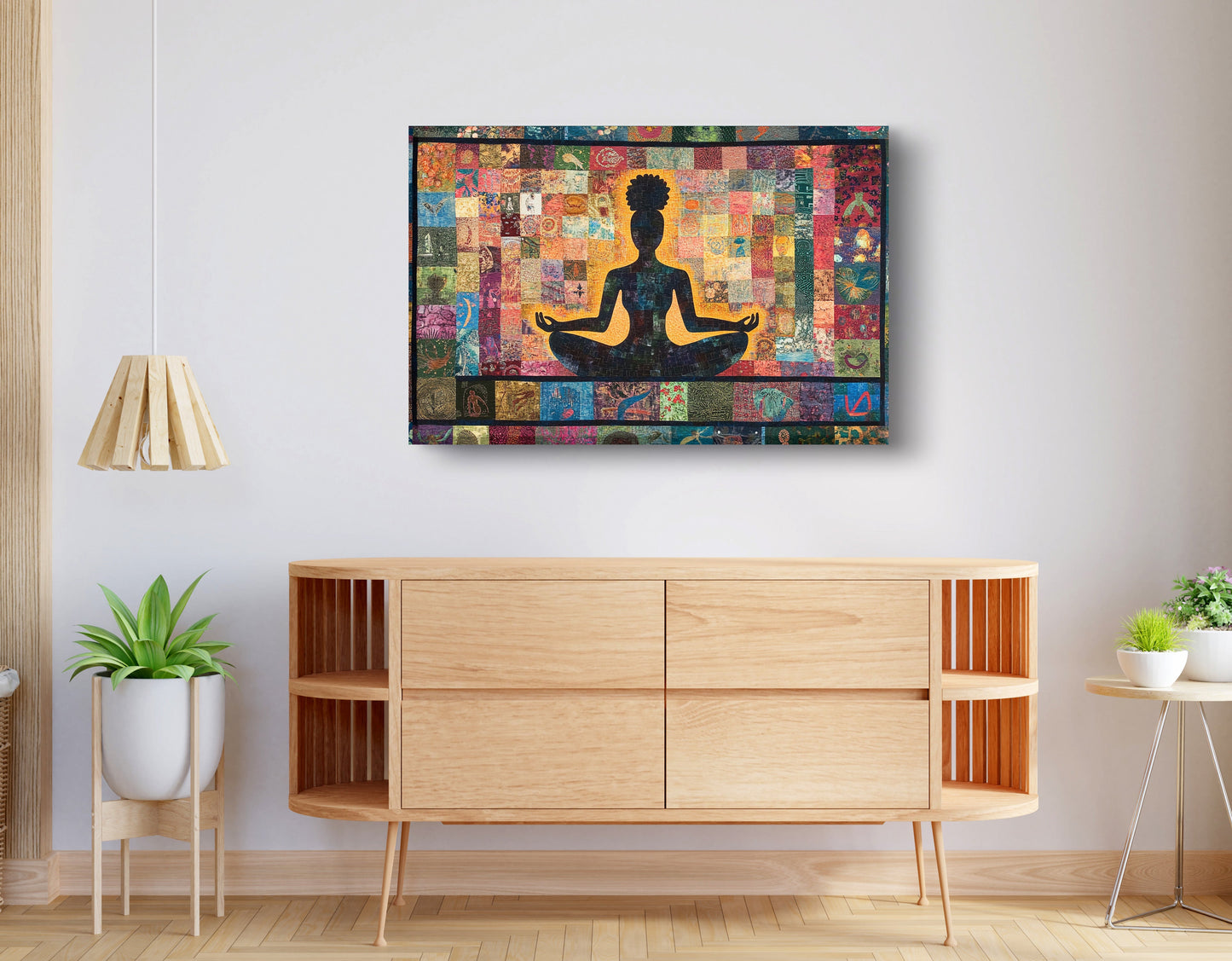 Black Woman Chakra Meditation African American wall art displayed as living room wall decor