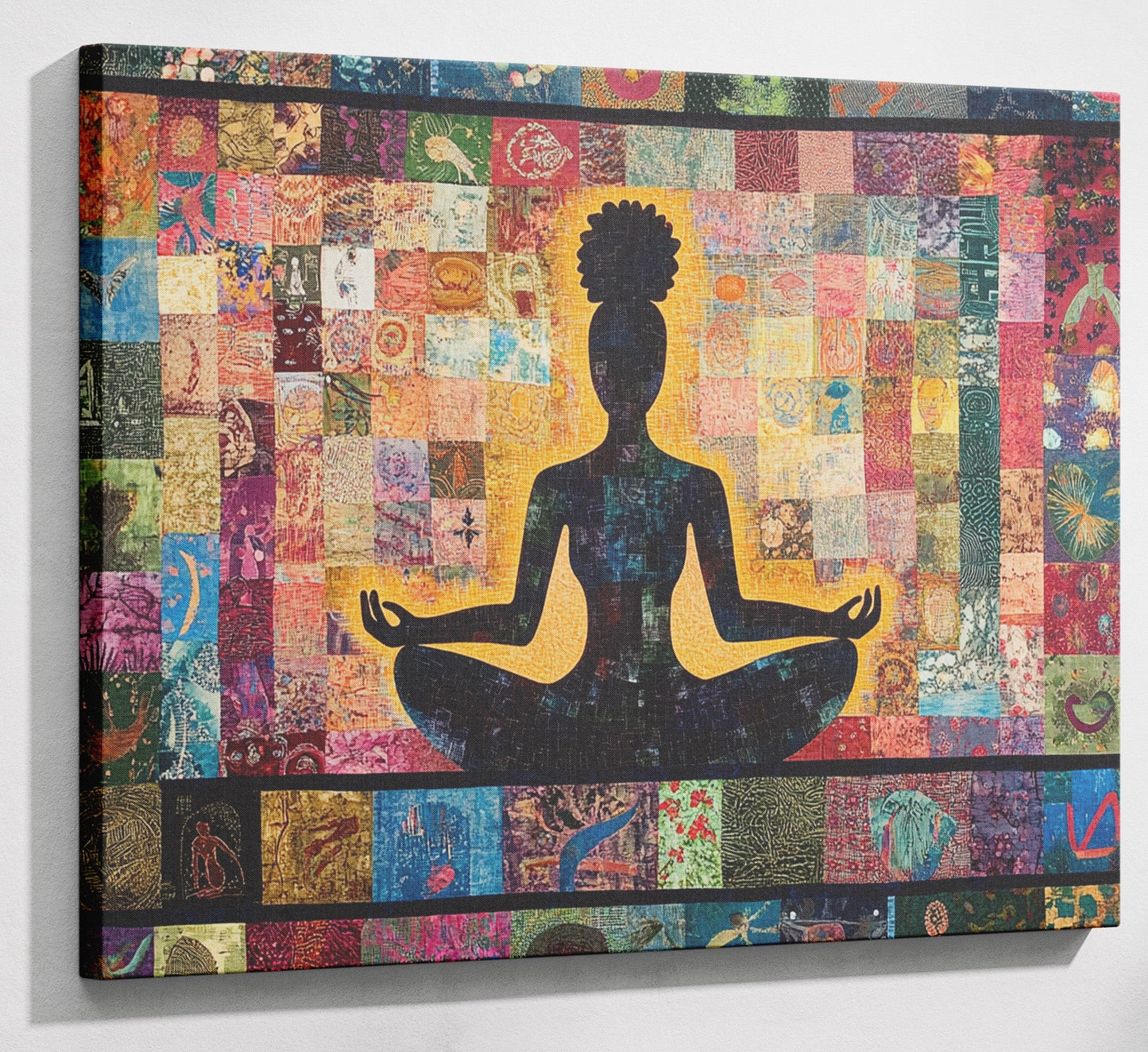 Black Woman Chakra Meditation African American wall art canvas print with visible wall art format