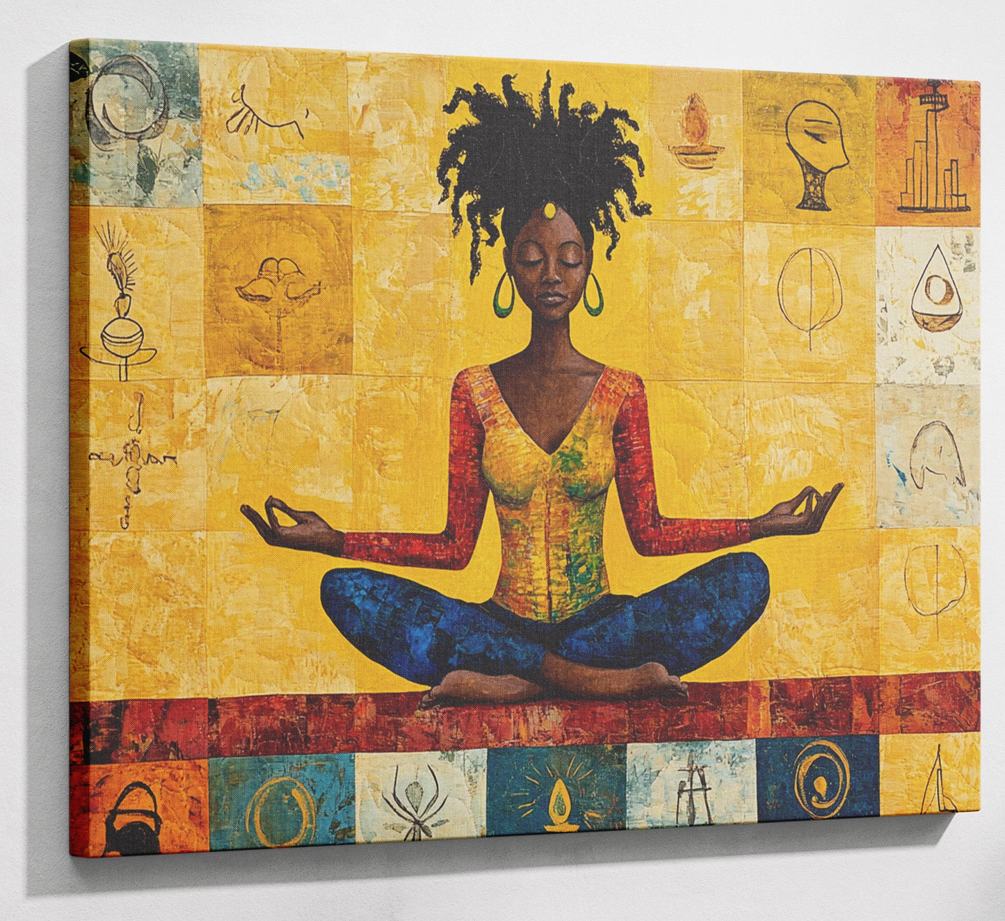 Black Woman Yoga African American wall art canvas print with visible wall art format