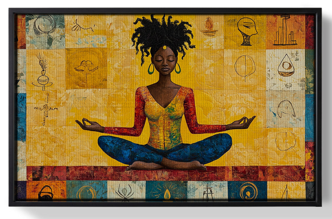 Framed Black Woman Yoga African American wall art for home decor