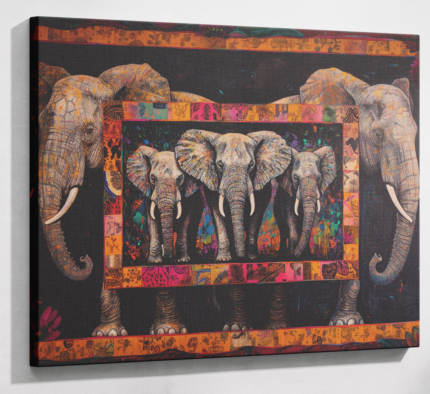 Elephant Family African American canvas print canvas print with visible wall art format