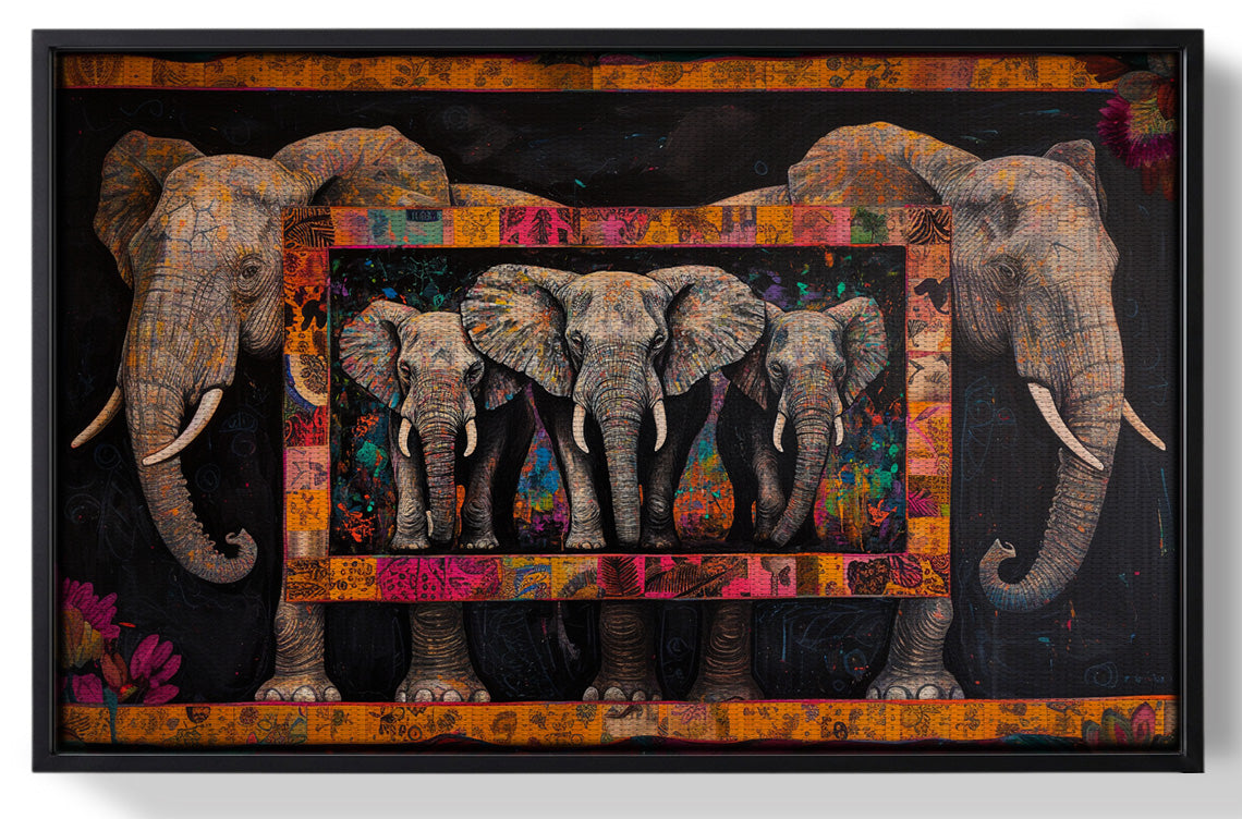 Framed Elephant Family African American canvas print for home decor
