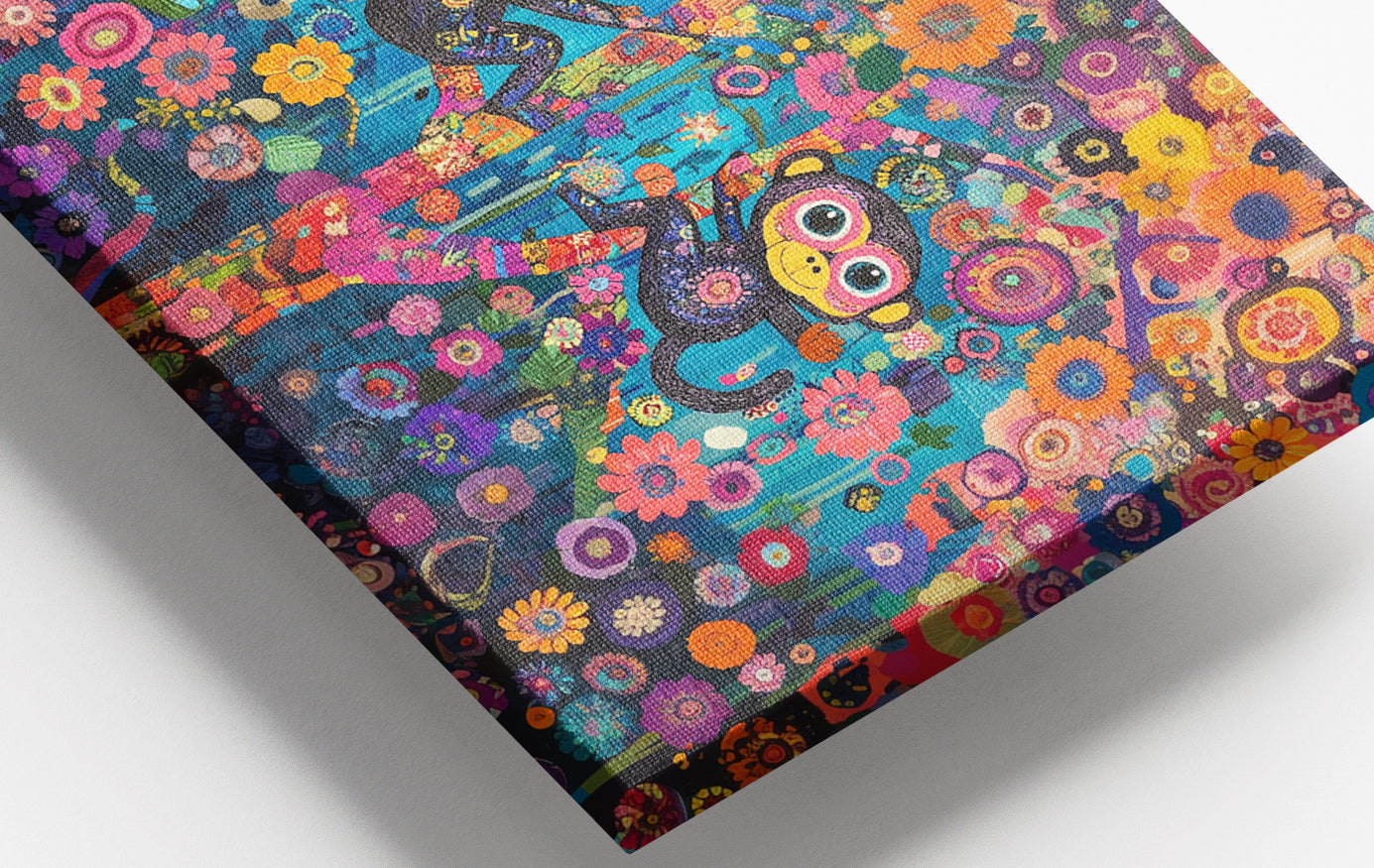Close-up of Monkey Floral Folk Black African American canvas print detail
