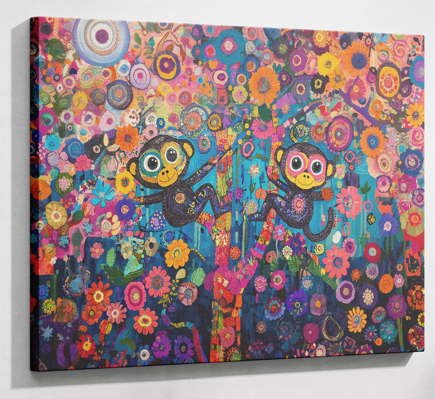 Monkey Floral Folk Black African American canvas print canvas print with visible wall art format