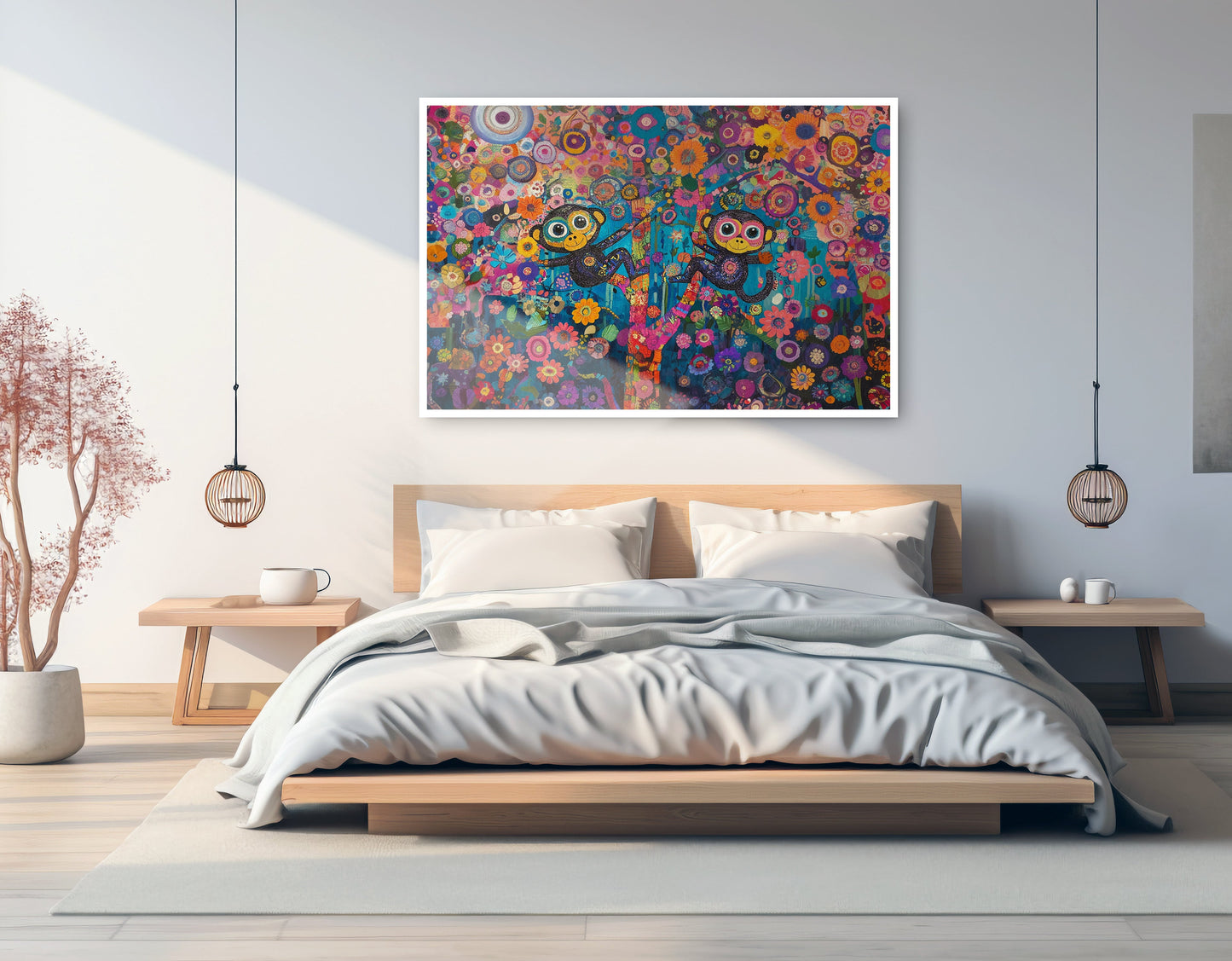 Monkey Floral Folk Black African American canvas print artwork view